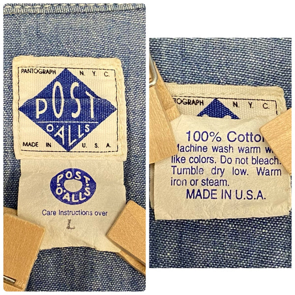 【曜日割引対象外】 ポストオーバーオールズ POST OVERALLS USA製 シャンブレーシャツ ガチャポケ 長袖シャツ ブルー Lサイズ 201MT-4383 VB