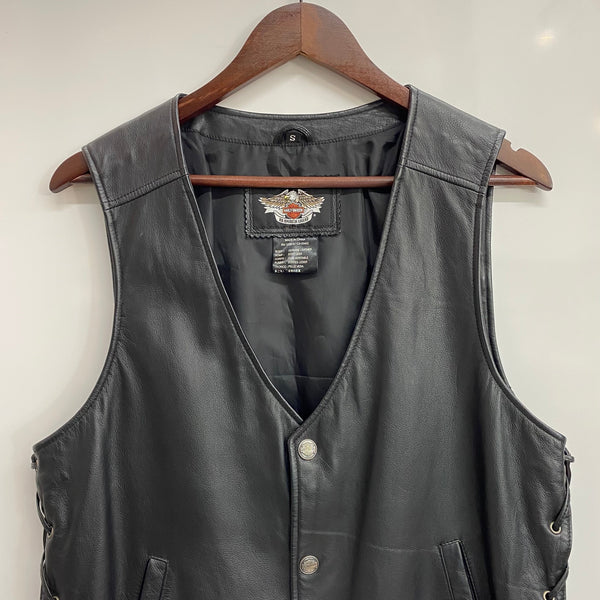 【曜日割引対象外】 ハーレーダビッドソン HARLEY DAVIDSON レザーベスト ベスト ブラック Sサイズ 201MT-3960 VB