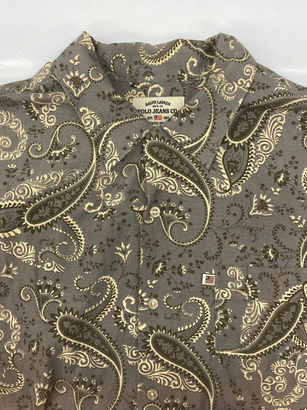 ラルフローレン RalphLauren POLO JEANS PAISLEY OPEN COLOR SHIRT ペイズリー オープン カラー シャツ インパクト21 アロハ 開襟 半袖 灰 半袖シャツ 総柄 マルチカラー Lサイズ 104MT-2352