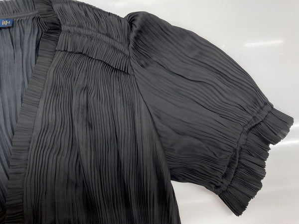 ラルフローレン RalphLauren ポロ POLO 現行タグ Jaclyn Plisse Satin Midi Dress プリーテッド サテン ミディドレス 半袖 プリーツ Pleats フリル BLACK 黒 211772824001 ワンピース ブラック SIZE2 104LT-189