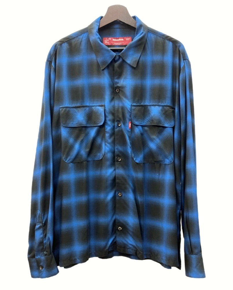 ハイドアンドシーク HIDE AND SEEK 23SS OMBRE CHECK L/S SHIRT オンブレ チェック シャツ オープンカラー青 黒  HS-020223 長袖シャツ チェック ブルー Lサイズ 104MT-449 | 古着通販のドンドンサガール