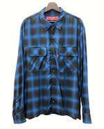 ハイドアンドシーク HIDE AND SEEK 23SS OMBRE CHECK L/S SHIRT オンブレ チェック シャツ オープンカラー青 黒 HS-020223 長袖シャツ チェック ブルー Lサイズ 104MT-449