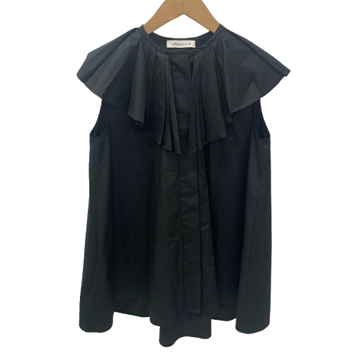 デパリエ DEPAREILLE フリルブラウス 半袖シャツ ブラック 201LT-415