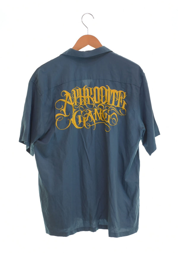 バッズプール BADSPOOL APHRODITE GANG CLASSIC LOGO S/S OPEN COLLAR SHIRT オープンカラーシャツ レーヨン 半袖シャツ グリーン Lサイズ 103MT-2534