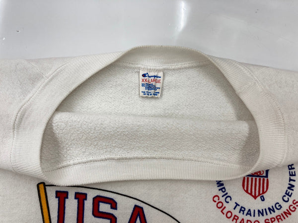 チャンピオン Champion 80s 80年代 Disney ディズニー ミッキー オリンピック 染み込み ラグラン USA製 トリコタグ Vintage ヴィンテージ 白 スウェット キャラクター ホワイト 2XLサイズ 104MT-1755