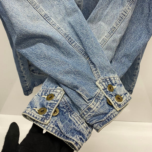 【曜日割引対象外】 リー Lee 90's DUNGAREES Cant Bustem デニムカバーオール USA製 ジャケット ブルー Lサイズ 201MT-3978 VB