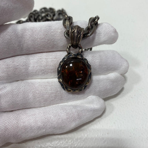 【中古】ビザール bizarre ネックレス 琥珀 メンズジュエリー・アクセサリー ネックレス・ペンダント シルバー 201goods-545