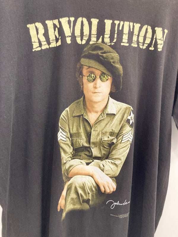 バンドTシャツ BAND-T 90s John Lennon T-shirt ジョンレノン ヴィンテージTシャツ 黒 レボリューション REVOLUTION Tシャツ プリント ブラック Lサイズ 101MT-2383