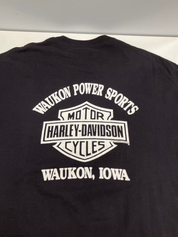 ハーレーダビットソン Harley Davidson 80's 80s HOLOUBEK motorcycle bike ©1987バイク モーターサイクル シールド usa製 シングルステッチ XL Tシャツ ブラック LLサイズ 101MT-3485