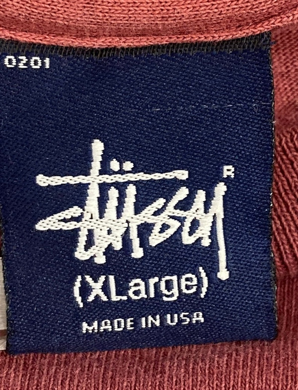 ステューシー STUSSY Vintage ヴィンテージ 90s 紺タグ USA製 袖シングル プリントTシャツ レッド系 バーガンディ系 XL Tシャツ LLサイズ 101MT-3572