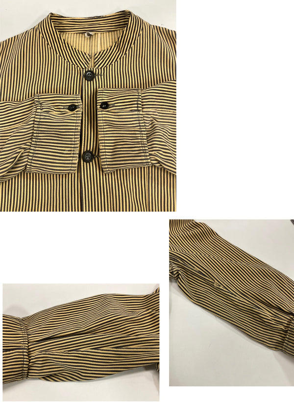 ヴィンテージ vintage 30's～ 30年代～ EURO ユーロ サーヴァント ギャルソンジャケット ワーク カートンボタン アンティーク ストライプ ヒッコリー - ジャケット イエロー 101MT-4994