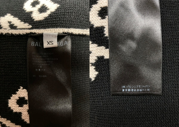バレンシアガ BALENCIAGA LOGO SWEATER ロゴ セーター クルーネック スラッシュロゴ オーバーサイズ ニット 長袖 厚手 白 セーター 総柄 ホワイト XSサイズ 104MT-2294