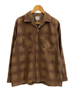 ニードルズ Needles オープンカラー チェックシャツ 開襟 茶 長袖シャツ ブラウン Mサイズ 101MT-5205