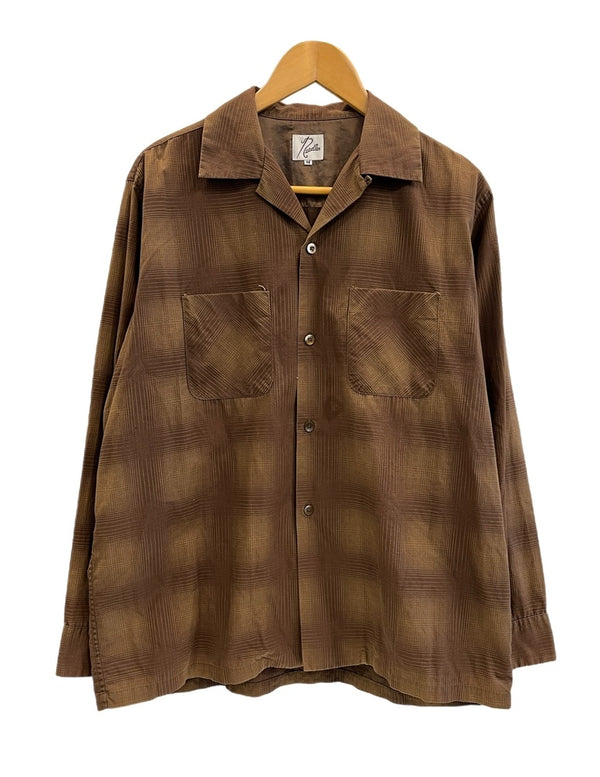 ニードルズ Needles オープンカラー チェックシャツ 開襟 茶 長袖シャツ ブラウン Mサイズ 101MT-5205