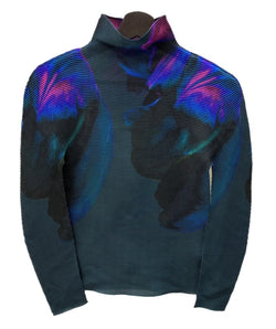 イッセイミヤケ ISSEY MIYAKE ミー me グラデーション シアー トップス ボックスプリーツ BOX PLEATS ポリエステル フィリピン製 グリーン系 MULTI COLOR MI01FJ241 長袖カットソー マルチカラー 104LT-237