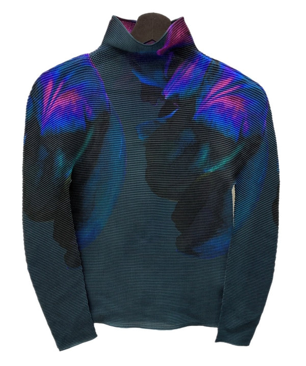 イッセイミヤケ ISSEY MIYAKE ミー me グラデーション シアー トップス ボックスプリーツ BOX PLEATS ポリエステル フィリピン製 グリーン系 MULTI COLOR MI01FJ241 長袖カットソー マルチカラー 104LT-237