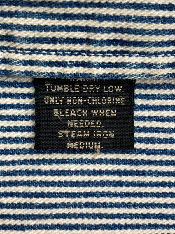 ダブルアールエル RRL 90s BAND COLLAR SHIRT JACKET バンド カラー シャツ ジャケット ワーク 三ツ星タグ Ralph Lauren 青 ジャケット ストライプ ブルー Lサイズ 104MT-1502