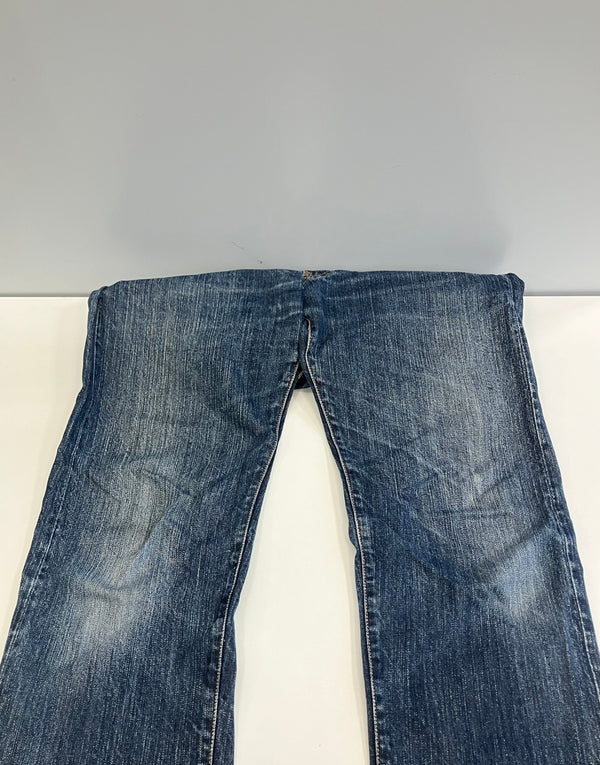 エヴィス EVISU Lot.2001 黄色刺繍カモメ ボタンフライ 緑耳 迷彩柄ポケット 日本製 MADE IN JAPAN デニム ブルー 30×35 101MB-768