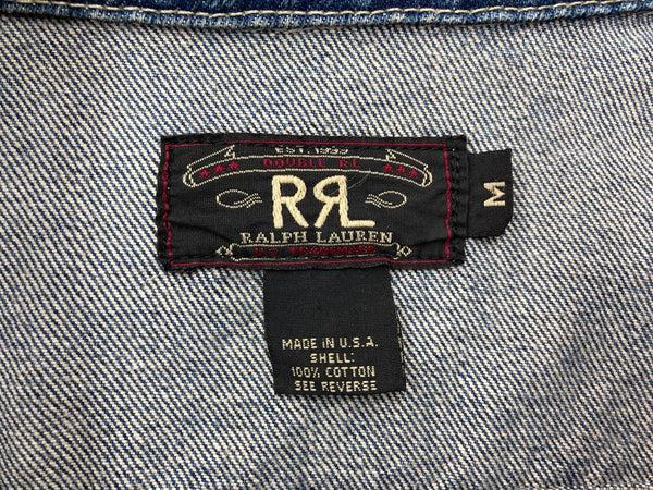 ダブルアールエル RRL 90s 90年代 三ツ星タグ USA製 101-J TYPE デニムジャケット Gジャン トラッカージャケット 紺 青 ジャケット 無地 ネイビー Mサイズ 104MT-1995