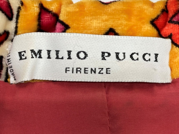 エミリオプッチ EMILIO PUCCI FIRENZE テーラード TAILORED コート ライトアウター ベロア VISCOSE ビスコース レトロ イタリア製 PINK ピンク系 ジャケット 総柄 マルチカラー SIZE42 104LT-224