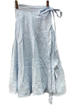 ラルフローレン RalphLauren ポロ POLO リネン ラップスカート 巻きスカート リボン ミモレ丈 LINEN 麻 カンボジア製 水色 BLUE 青 WHITE ホワイト 白 211799317002 スカート ストライプ ブルー XSサイズ 104LB-36