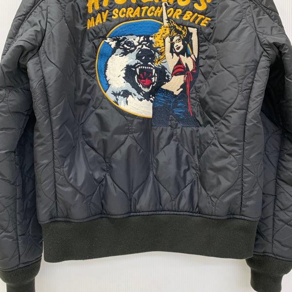 ヒステリックグラマー HYSTERIC GLAMOUR RUMBLE MA-1 ワッペン キルティング フライト ボンバー 0263AB06 ジャケット ブラック Sサイズ 201MT-4149