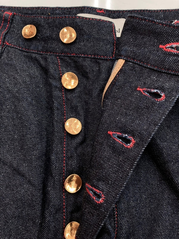 ヴィヴィアンウエストウッド Vivienne Westwood DENIM PANTS デニム パンツ サルエル 変形 ボタンフライ ズボン インディゴ 青 ロゴ S39020001-W003K デニム ブルー Sサイズ 104MB-278