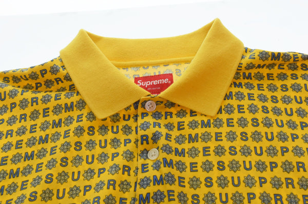 シュプリーム SUPREME 19SS Foulard Polo ロゴ 総柄 半袖ポロシャツ イエロー Mサイズ 103MT-2727