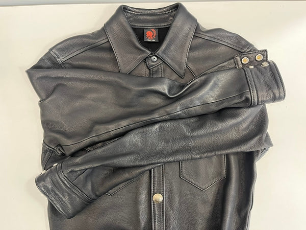 レッドムーン RED MOON ウエスタンシャツ レザーシャツ 鹿革 ディアスキン コンチョボタン 黒  表記サイズ38 ジャケット ブラック 101MT-4496