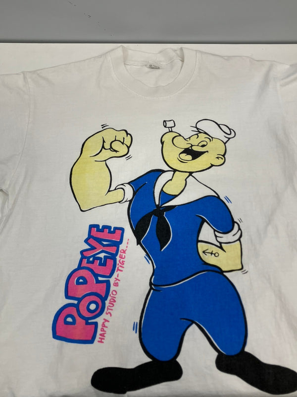 ヴィンテージ vintage 90's 90s Popeye ポパイ 袖裾シングルステッチ - Tシャツ ホワイト フリーサイズ 101MT-3537