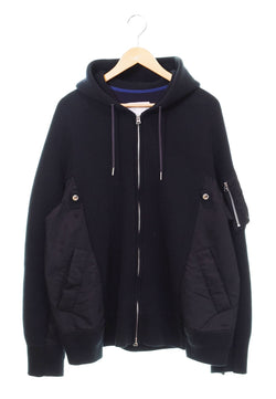 サカイ Sacai 20AW Sponge Sweat MA-1 Zip Hoodie ドッキング ジップ パーカー SCM-036 3 パーカ ブラック 103MT-2670