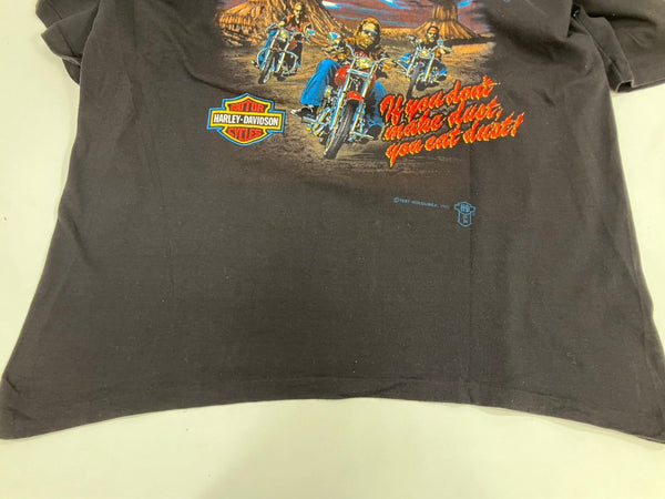 ハーレーダビットソン Harley Davidson 80's 80s HOLOUBEK motorcycle bike ©1987バイク モーターサイクル シールド usa製 シングルステッチ XL Tシャツ ブラック LLサイズ 101MT-3485