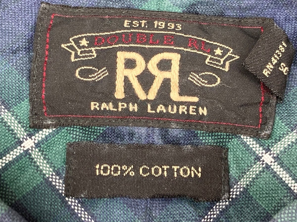 ダブルアールエル RRL 90s 一ツ星タグ SHIRT プルオーバー ステンカラー ボタンダウン ハーフボタン ヴィンテージ VINTAGE ラルフローレン RALPH LAUREN コットン グリーン系 長袖シャツ チェック マルチカラー Mサイズ 104MT-2040