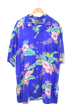 ラルフローレン RalphLauren Polo Ralph Lauren 開襟 オープンカラーシャツ アロハシャツ XLT 半袖シャツ ブルー 103MT-2663