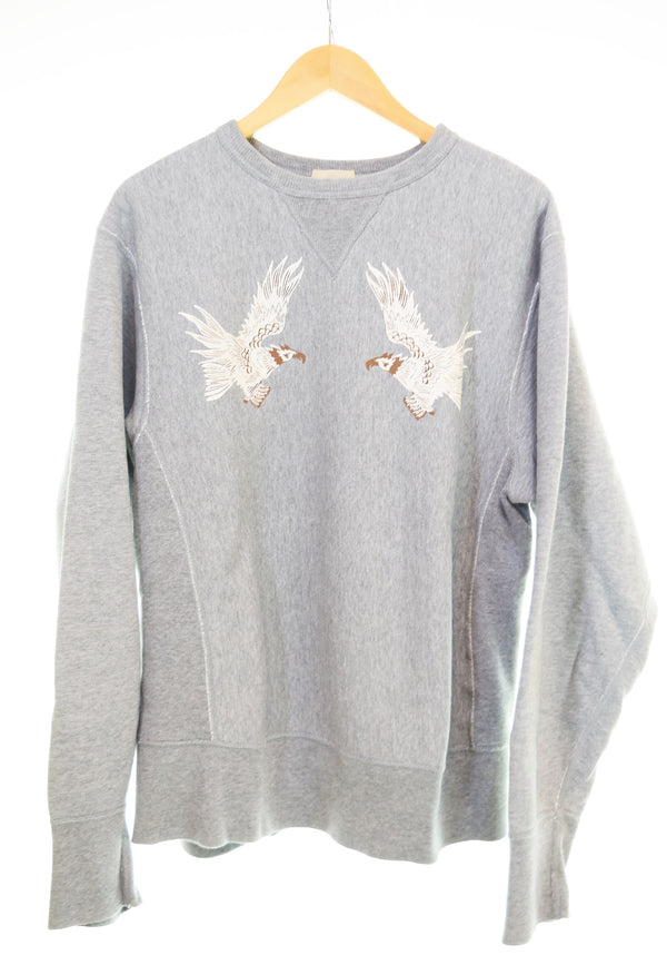 アビレックス AVIREX 前V リバース仕様 鷹 イーグル プリント スウェット 613859 スウェット グレー Lサイズ 103MT-3403