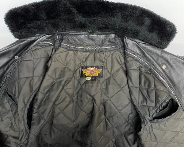 【曜日割引対象外】 ハーレーダビッドソン HARLEY-DAVIDSON 襟ボア ダブルライダース レザー ジャケット ブラック 38サイズ 201MT-4499 VB