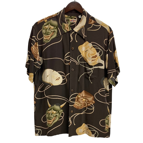 【曜日割引対象外】 サンサーフ SUN SURF Noh Mask 能面 アロハシャツ SS31609 半袖シャツ ブラウン Mサイズ 201MT-3826 VB