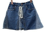 ヒステリックグラマー HYSTERIC GLAMOUR 初期タグ KINKY JEANS ミニスカート DENIM デニム Aライン レースアップ トレンド Y2K 日本製 インディゴ INDIGO 2AK-8510 スカート ロゴ ネイビー Fサイズ 104LB-48