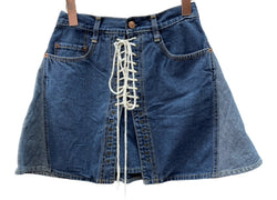 ヒステリックグラマー HYSTERIC GLAMOUR 初期タグ KINKY JEANS ミニスカート DENIM デニム Aライン レースアップ トレンド Y2K 日本製 インディゴ INDIGO 2AK-8510 スカート ロゴ ネイビー Fサイズ 104LB-48