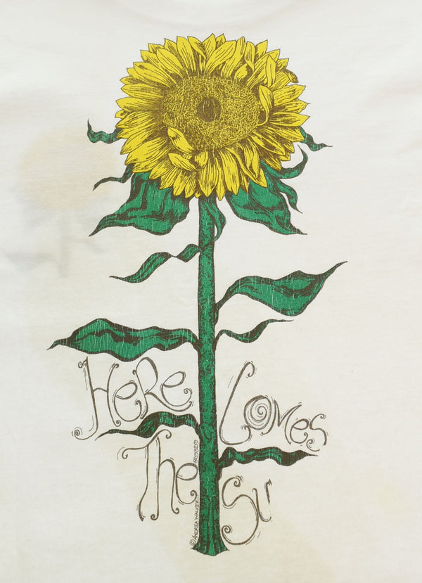 US US古着 90's the Aussie T company ひまわりロングスリーブTシャツ Here Come The Sun 向日葵 Sun flower ロンT ホワイト Sサイズ 103MT-3027
