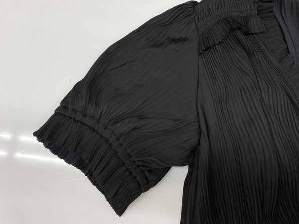 ラルフローレン RalphLauren ポロ POLO 現行タグ Jaclyn Plisse Satin Midi Dress プリーテッド サテン ミディドレス 半袖 プリーツ Pleats フリル BLACK 黒 211772824001 ワンピース ブラック SIZE2 104LT-189