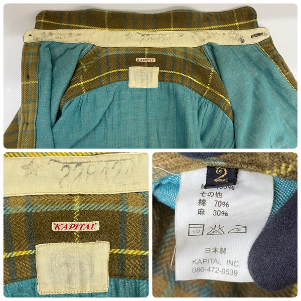 【曜日割引対象外】 キャピタル KAPITAL チェック ネルシャツ リメイク 長袖シャツ 黄色 2サイズ 201MT-3882 VB