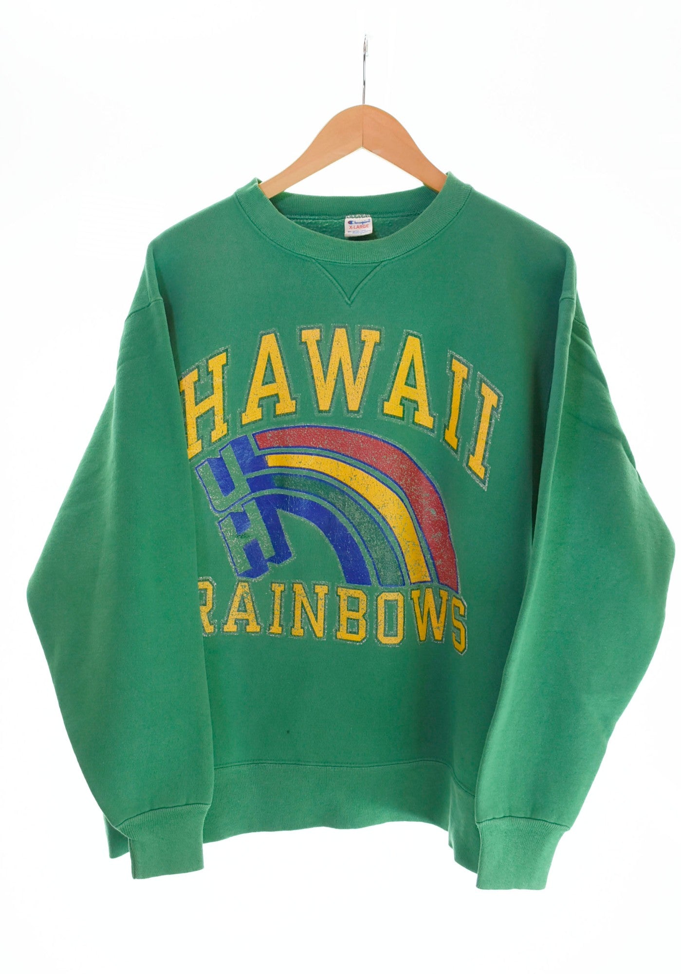 チャンピオン Champion USA製 80s Sweat Hawaii Rainbows カレッジ スウェット ハワイ大学 緑 スウェット  グリーン LLサイズ 103MT-1298 | 古着通販のドンドンサガール