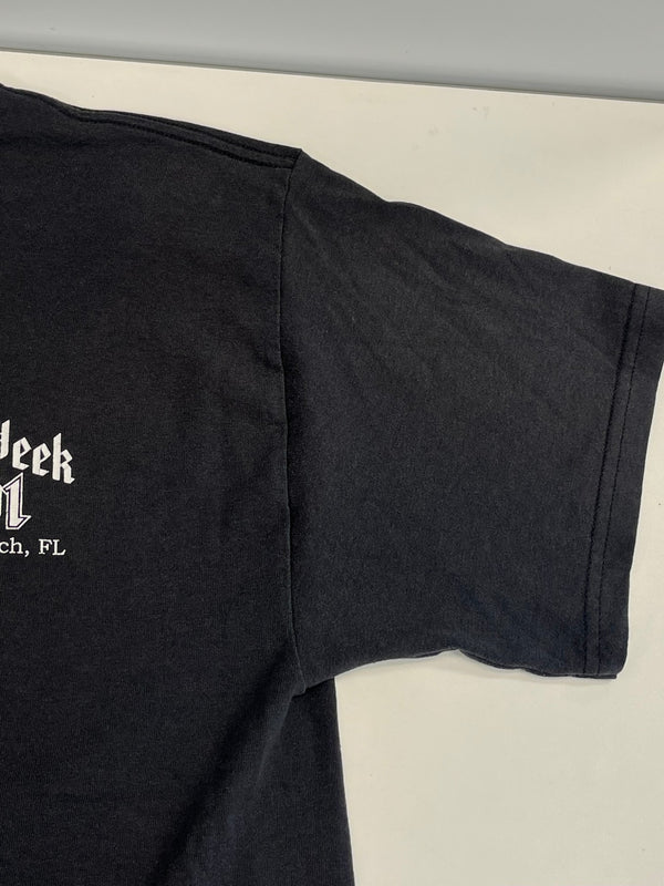 US US古着 00’s BIKE WEEK 2001 モーターサイクル アメリカンバイク ピンナップガール 両面プリント VINTAGE ヴィンテージ Tシャツ ブラック Lサイズ 101MT-4570