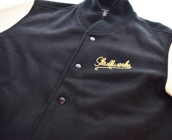 スカルワークス SKULL WORKS  CROWS WORST スカル刺繍 スタジャン ジャケット ブラック Lサイズ 103MT-3342各所汚れあり