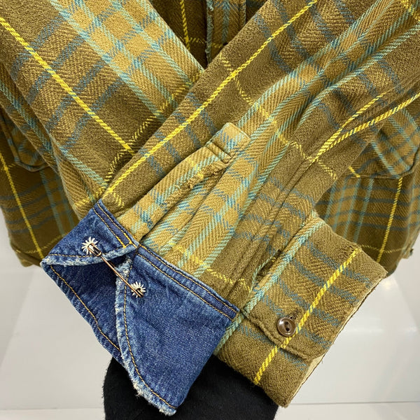 【曜日割引対象外】 キャピタル KAPITAL チェック ネルシャツ リメイク 長袖シャツ 黄色 2サイズ 201MT-3882 VB