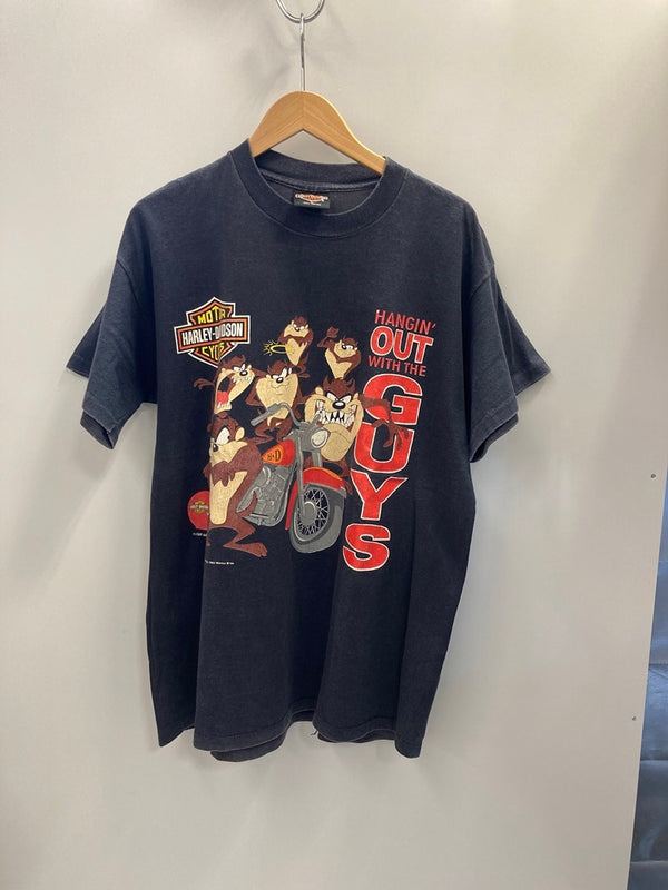 ハーレーダビッドソン Harley-Davidson 90s ©1993 Vintage ヴィンテージ タスマニアデビル ワーナー US古着 半袖 キャラT 黒 Tシャツ ブラック Lサイズ 101MT-2990