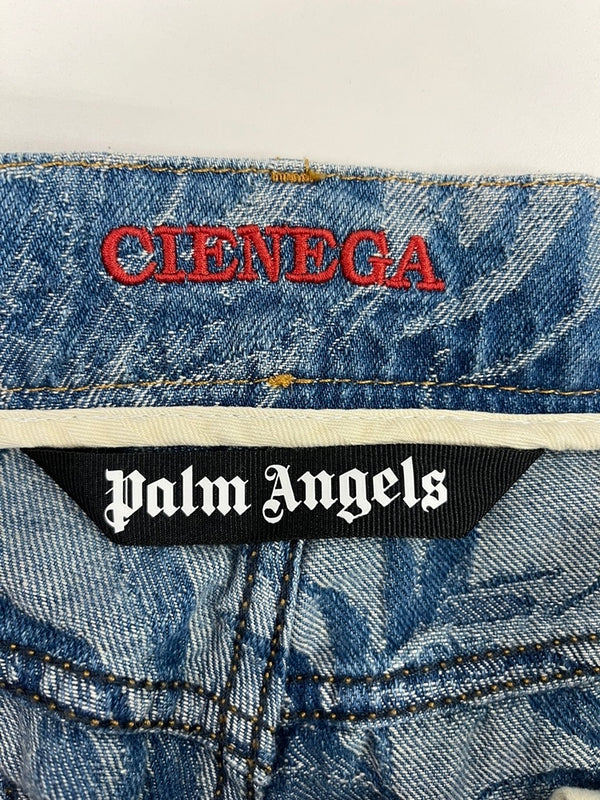 パームエンジェルス PALM ANGELS CLENEGA ツリープリントジーンズ ヤシの木 総柄 刺繍 デニム ブルー サイズ32 101MB-708