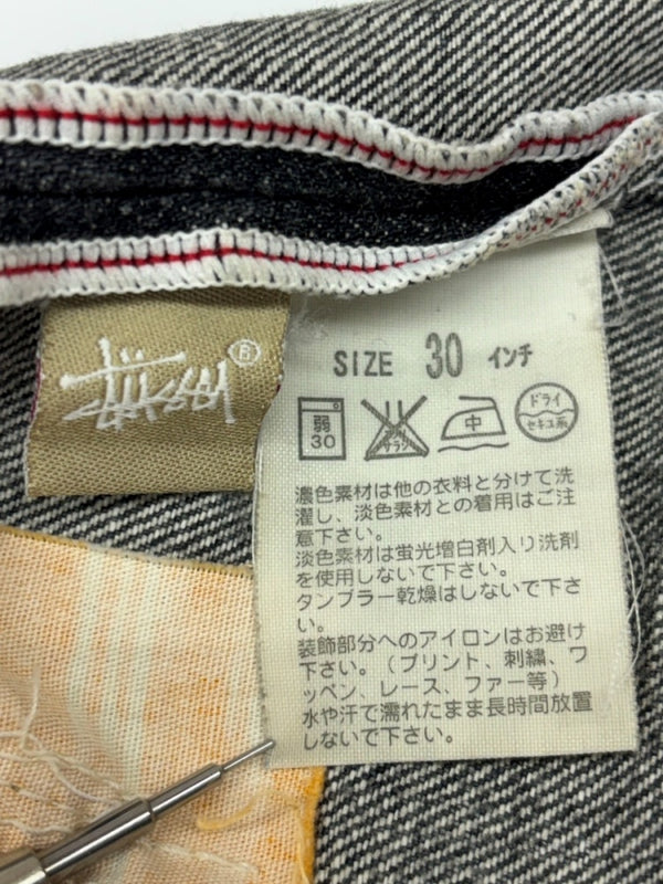 ステューシー STUSSY × LEVI'S リーバイス SS502 ダメージ加工 リペア加工 デニム ジーンズ 黒 ロゴ デニム ブラック 30 104MB-337