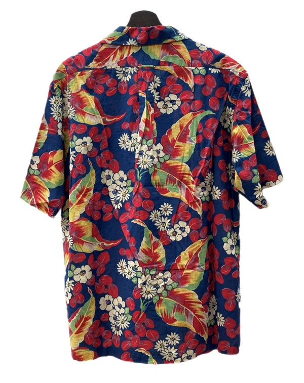 ラルフローレン RalphLauren 90s OPEN COLLAR SHIRT オープン カラー シャツ アロハ ハワイアン 半袖 開襟 紺 半袖シャツ 花・植物 マルチカラー Lサイズ 104MT-1508